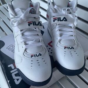 Fila White and Blue High-Top Sneakers